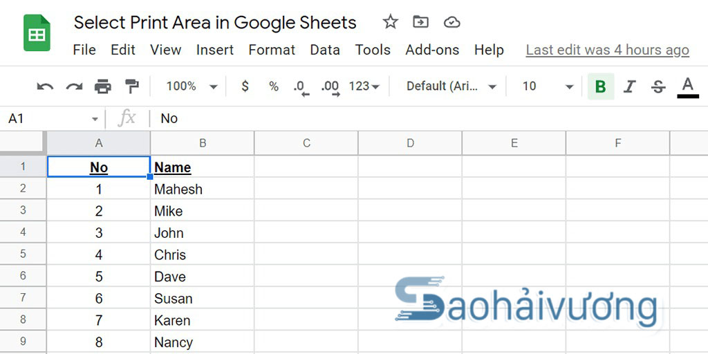 Cách chọn vùng in trong trong Google Trang tính (Print Area in Google Sheet)