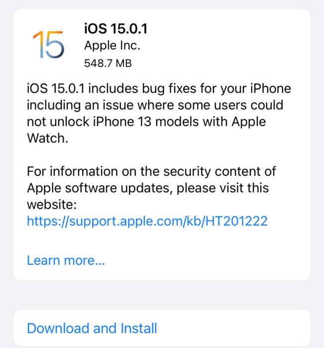 5 điều cần biết về bản cập nhật iOS 15.0.1